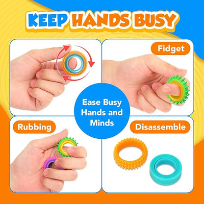 Fidget Toys Sensory Rings for Kids: 24 Pack Goodie Bags Stuffers for Kids - Quiet Stress Toys for Autism Calming - Fun Fidgets for Classroom Prizes Stocking Stuffers