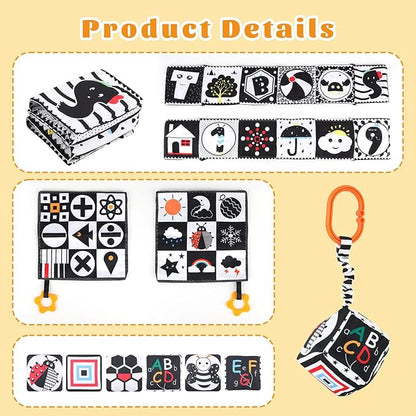 3 Pcs High Contrast Baby Toys for Newborns, 0-3 Months, 0-6 & 6-12 Months Soft Infant Toys - Montessori Learning Activities for Babies, Boys & Girls Gifts