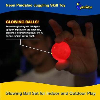 pindaloo Original Led Light Neon Skill Game with 2 Balls- Gifts for Kids and Adults Indoor & Outdoor Games, Girls, & Teens - Gift Ideas, Fun Stuff, Develops Motor & Juggling Skills (Neon)