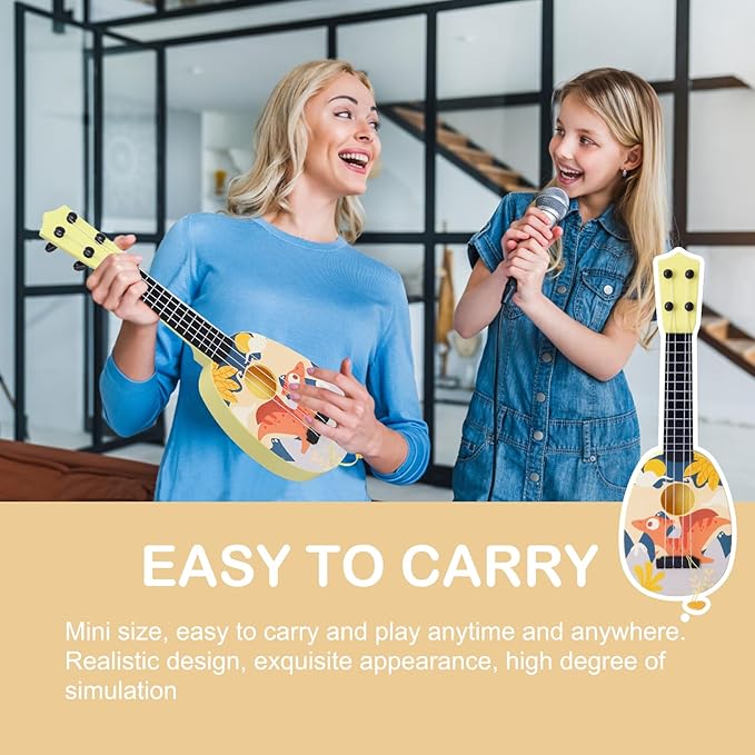 YOLOPLUS+ Kids Toy Ukulele, Kids Guitar Musical Toy,17 Inch 4 Steel Strings, with Pick, Play Early Educational Learning Musical Instrument Gift for Preschool Children (Yellow)