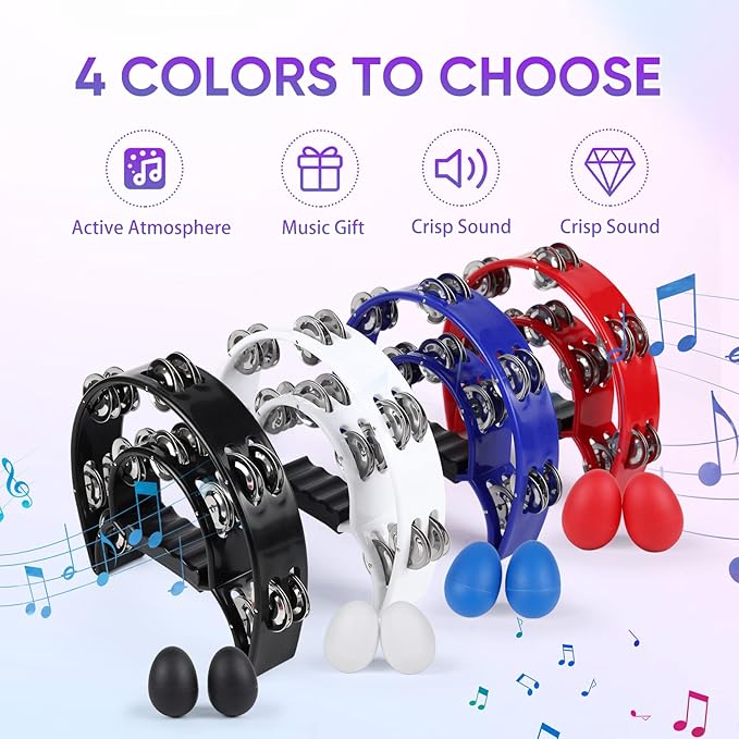 Tambourine Musical Instrument with Egg Shakers - Double Row Metal Jingles Tambourines Half Moon Handheld Percussion Gift for Adults Church Musical Education KTV Party Dance (Blue)