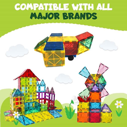 Magnetic Tiles 180 PCS with 2 Cars - STEM Building Blocks for Kids,Safe Magnatiles for 3+ Preschool Toddlers, Educational Gift for Boys & Girls