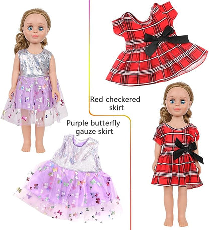 MSYO 10 Sets Doll Clothes for 17 - 18 Inch Dolls, 16 Pcs Fashion Outfits Variety Pack, Floral Dresses, Casual Wear & Pajamas, Girl Doll Dress - Up Set for Play & Gifting