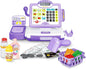 FS Pretend Play Cash Register Toy Preschool Gift for Kids, Classic Count Toy with Sound, Microphone, Scanner, Credit Card, Play Food for Boys & Girls, 57 Pieces Play Set, Ages 3 4 5 6 7, Purple