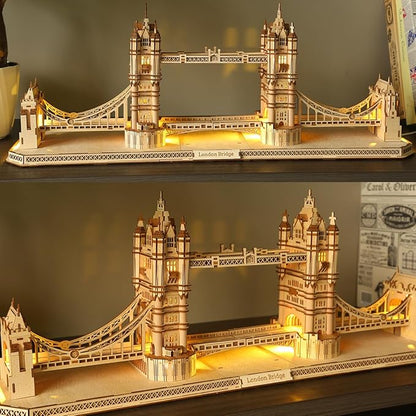 3D Wooden Puzzles for Adults, 3D Puzzle London Tower Bridge Model Kit for Adults, Led Light DIY Games Gift on Birthday Christmas, Building 3D Puzzle