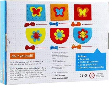 Serabeena Sew Your Own Purses - Sewing Kit for Kids - Felt Crafts for Kids - Sewing Ages 4-8 Plus - Felt Kit - Helps Develop Fine Motor Skills - DIY Kits with 6 Purses & Accessories