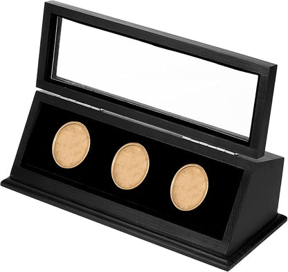 PATIKIL Coin Display Case, 3 Slots Coin Presentation Display Box Coin Box Coin Case with Coin Holder Fit 38-44.5mm Coin for Silver Dollar Collectors, Black