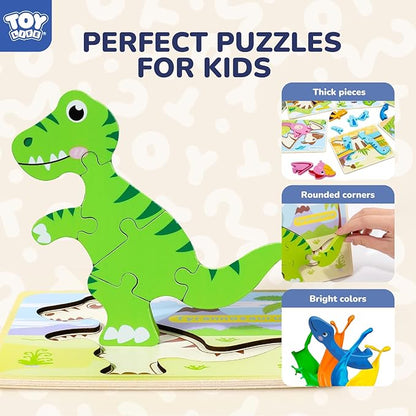TOY Life Toddler Puzzles Ages 2-4, Wooden Puzzles for Toddlers 1-3, 7 Pcs Dinosaur Puzzle 2 Year Old, Puzzles for Kids Ages 3-5, Toddler Boy Toys 2-3, Educational Learning Toys for 3 Year Old
