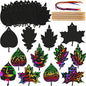 50 Pieces Scratch Fall Leaves Colorful Scratch Leaves Paper with Ribbons and Wooden Stylus for Thanksgiving Harvest Party(Black)