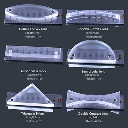 STEM Magnetism Physics Optical Experiment Set,Magnetic Convex Lens Concave Mirror Reflector Refraction Triangular Prism Light Source Learning Science Teaching Equipment for Teacher Student