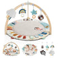 Blissful Diary Baby Play Gym & Activity Mat, 5 Developmental Zones Wooden Tummy Time Mat with 5 Detachable Sensory Toys for Motor Skills & Sensory Development, Baby Essentials Shower Gift