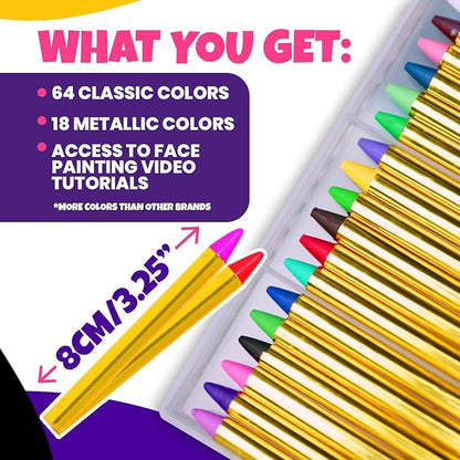 Face Paint Crayons for Kids, Blue Squid 84pcs XL Face & Body Painting Makeup Crayons, Safe for Sensitive Skin, Metallic & Classic Colors, Birthdays & Halloween Makeup Sticks - (2 x 42 Color Sets)