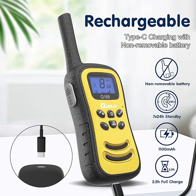QUOLIX Walkie Talkies for Kids 3 Pack, Rechargeable Kids Walkie Talkies Toy for 3-12 YrO Boys, Long Range Walkie Talkie with 22 Channels & Flashlight Birthday Gifts for Kid’s Outdoor Adventure