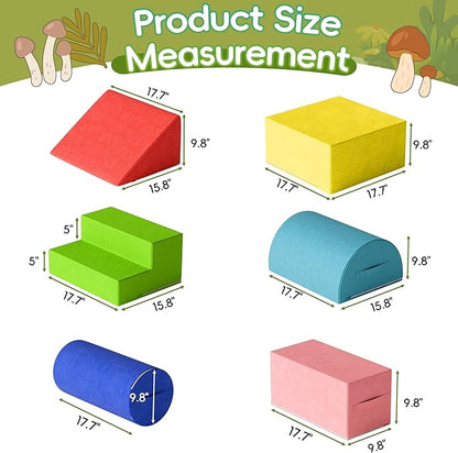 TOLEAD Large Baby Climbing Blocks – 6 Pcs Climbing Toys for Toddlers - Ultra High Density Soft Foam Play Gym Equipment Easy Wash for Indoor Nursery, Classic (Classic, 6-Piece)