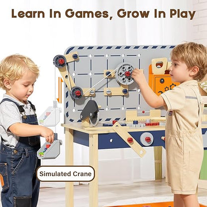 BIERUM Kids Tool Bench - Wooden Toddler Tool Bench Set with Realistic Tools, Workbench for Kids Ages 3+, Pretend Play Construction Workshop for Toddlers, Educational Toy Gift for Boys and Girls