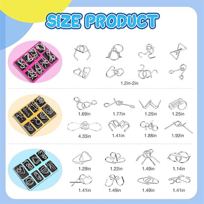 Metal Wire Puzzle Set，Brain Teaser Metals Puzzle ，Chinese Ring Magic Trick Toy for Party Favor Kids 7-14 and Adults Challenge (A(Metal))