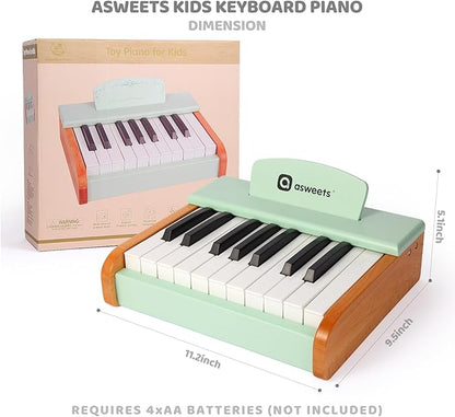 Asweets 18 Keys Piano Keyboard for Kids, Toddler Music Educational Instrument Toy, Wooden Piano for Toddlers Girls & Boys, Green