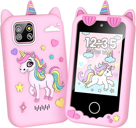 Kids Smart Phone for Girls Christmas Birthday Gifts for Girls Age 3 4 5 6 7 8 9 10 Kids Toys Smart Cell Phone 2.8" Touchscreen Built-in 32G SD Card Dual Camera 28 Toddler Learning Games Music Player
