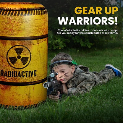 Package 8 Combat Battle Field Inflatables, 6 Barrels + 1 Sandbag + 1 Army Box, Compatible with Laser tag, Water Gun for Boys Birthday Party Activities and Decoration.