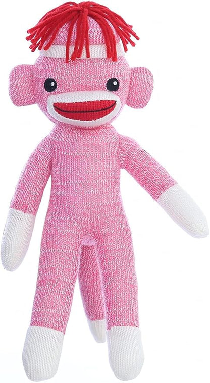 Adorable Sock Monkey 8 inch, The Original Traditional Hand Knitted Stuffed Animal Toy Gift-for Kids, Babies, Teens, Girls and Boys Baby Doll Present Puppet (Pink 8inch)