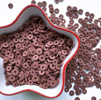 3000Pcs Clay Beads Flat Round Polymer Bead Vinyl Heishi Beads Flat Round Polymer Bead for Jewelry Making Necklace Bracelet (28-Brown