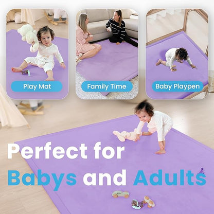 1.3" Thick Baby Play Mat for Floor Playpen, 71x79 Large Foam Tummy Time Mat, Padded Support Soft Plush Nursery Rug for Infant Kids Toddler Crawling Kick Activity (Lavender)