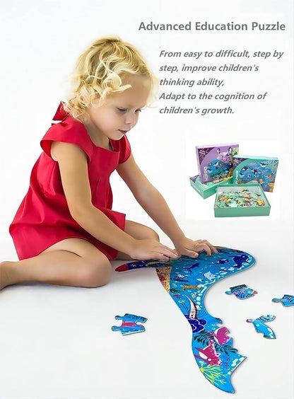 PINU Jigsaw Puzzles for Kids Ages 3-5, 6-8, 8-10, Children Colorful Fun Animal Shaped Puzzle Learning Educational Toys Gifts Games for Boys and Girls (Elephant-200 PCS)