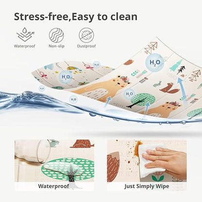 UANLAUO Foldable Baby Play Mat, Extra Large Waterproof Activity Playmats for Babies,Toddlers, Infants, Play & Tummy Time, Foam Baby Mat for Floor with Travel Bag (Bear(71x59x0.4inch))