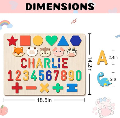 Personalized Baby Name Puzzle | Custom Wooden Baby Toy for Toddlers 1-3 | Montessori Learning Toys for Boys & Girls | Perfect Kids Gift for First Birthdays & Christmas (Plus)