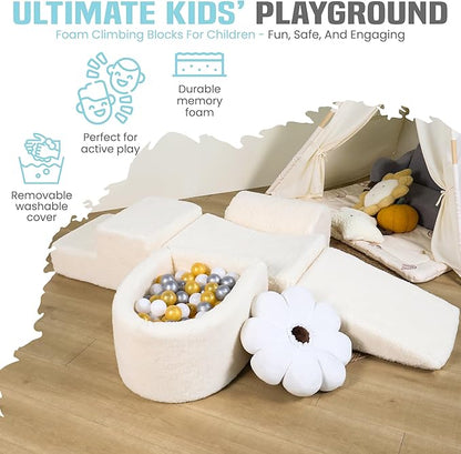 Foam Climbing Blocks for Babies & Toddlers – 5-Piece Soft Playset with High-Density Memory Foam & Lux Sherpa Cover – Indoor Climb and Crawl Activity Play Set for Motor Skills Development & Active Play