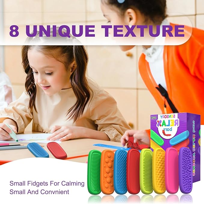 Fidget Toys Sensory Stone for Adults, 8 Pcs Silicone Sensory Strips for Autism Kids, Fidget Stress Toys for Anxiety Relief, Students Calm Down Classroom Prizes