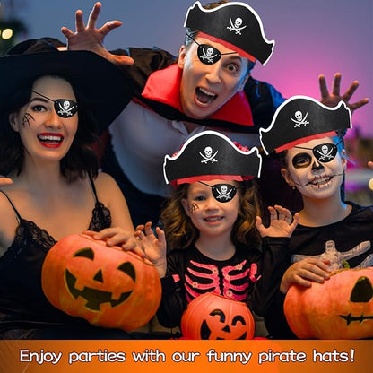 Legigo 48 Pcs Funny Pirate Party Set- Include 16 Pirate Hats, 16 Eye Patches, 16 Inflatable Swords for Pirate Party Cosplay Caribbean Dress Accessories