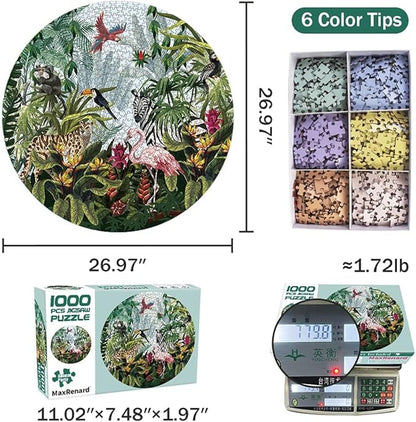 MaxRenard Game 1000 Pieces Jigsaw Puzzle Round Puzzle Toy Animal Party