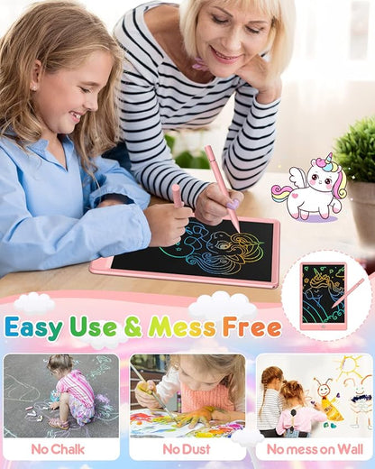 FLUESTON LCD Writing Tablet, Doodle Board Toys Gifts for 3-8 Year Old Girls Boys, 10 Inch Colorful Electronic Board Drawing Pad for Kids, Gifts for Toddler Educational Learning Travel Birthday, Pink