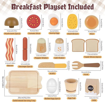Airlab Toy Food for Toddler 3-5 Pretend Play Kids Kitchen Playset Breakfast Cutting Food Girl Boy Birthday Gift Age 3 4 5 6 Year Old Wood Educational Toys Kitchen Accessories