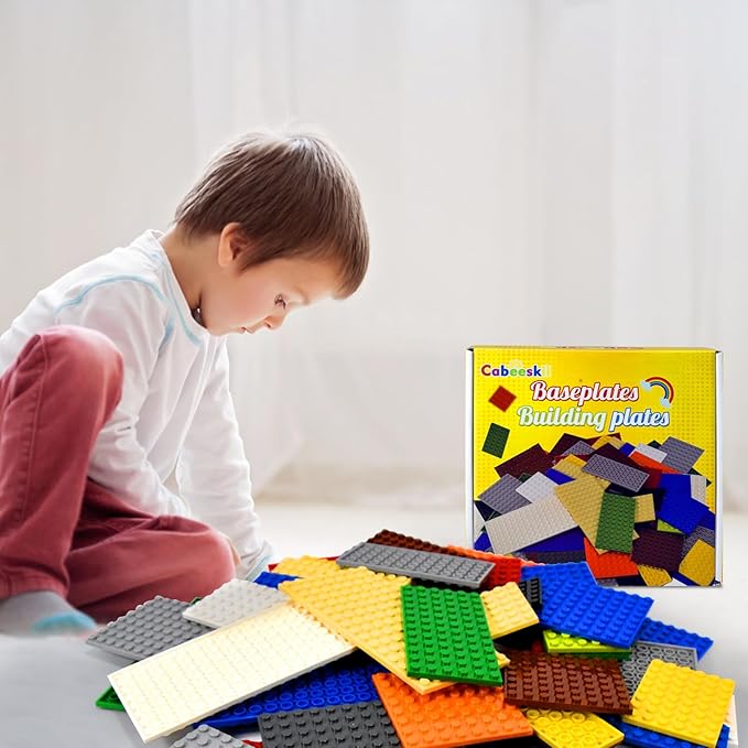 Classic Building Plate, 60pcs Random Mixed Colour with 6 Size Building Plate Base Plate, Compatible with Lego Parts and Pieces, Building Bricks, for Most Brands