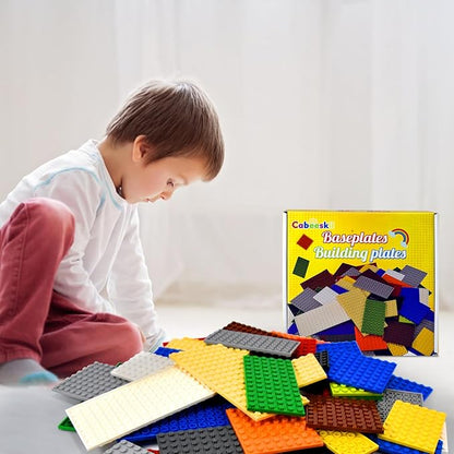 Classic Building Plate, 60pcs Random Mixed Colour with 6 Size Building Plate Base Plate, Compatible with Lego Parts and Pieces, Building Bricks, for Most Brands