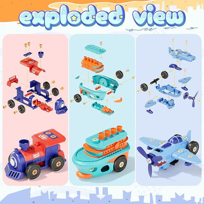 Take-Apart Electric Building Toys for kids ages 4-8, 5 Pcs Toys Cars Kids&toddler Tool Set with Motor & Electric Drill, STEM Educational building construction toys 3+ year old, Gift for Boys 3 4 5 6