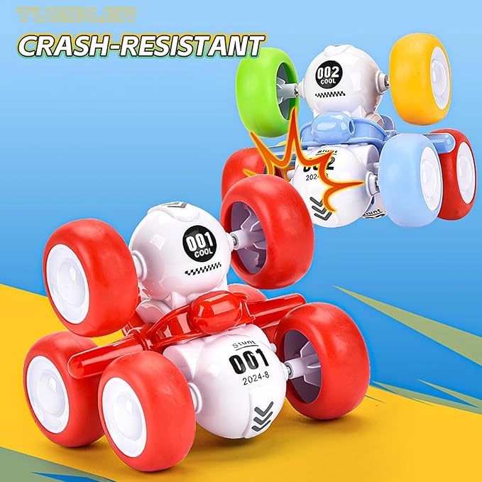 Pull Back Truck for Toddler Boys for Ages 3-5,6 Rounds Inertia 360° Rotating Stunt Car Toys 3 4 5 6 Year Old Kids,Push and Go Vehicle Toy Party Favors for Boys Girls Birthdays Present (Yellow)