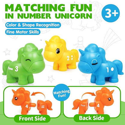 Numbers Matching Game Fine Motor Toy, Toddler Number Learning Toys,1 2 3 Montessori Educational Learning Sensory Sorting Unicorn Toys Preschool Math Games Activities Sets for Toddlers Kids Ages 3 4 5