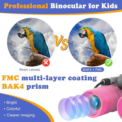 Obuby Real Binoculars for Kids Gifts for 3-12 Years Boys Girls 8x21 High-Resolution Optics Compact Toy Binocular for Bird Watching,Travel, Camping