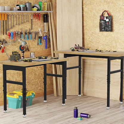 60" Adjustable Workbench, Work Bench Table with Power Outlet, Metal Tool Bench Work Bench for Garage, Large Load Capacity Garage Workbench for Workshop,Office,Home
