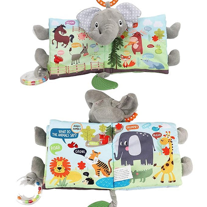 Elephant Touch and Feel Baby Books Toys 0-6 Months, Loveys Crinkle Books for Babies,Infant Toys 6-12-18 Months 1-2 Year Old, Baby Shower Easter Gifts Soft Cloth Book Teething Rattle for Boys Girls