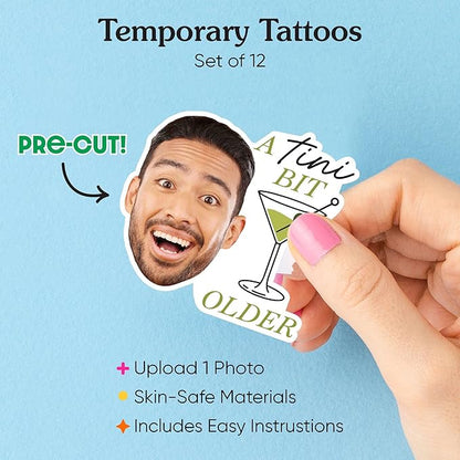 Big Dot of Happiness Custom Photo A Tini Bit Older - Martini and Cocktail Birthday Party Favors - Fun Face Temporary Tattoos - Set of 12