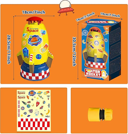 Water Rocket Sprinkler for Kids, Outdoor Sprinkler Rocket Launcher Toy for Backyard, Summer Water Toys for Kids Ages 3-12, Fun Water Powered Rocket Toy (Yellow-4)