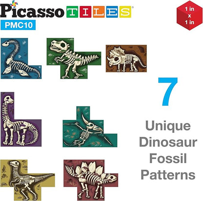 PicassoTiles Magnetic Cube Puzzle 7-in-1 Dinosaur Theme Pattern Magnet Mix Match Building Cubes Toy Set Kids Ages 3 & Up Preschool Children Promote Problem Solving Skills PMC10