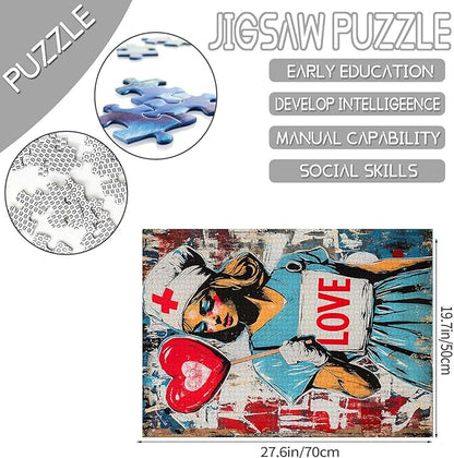 Tucocoo Street Love Art Jigsaw Puzzles for Adults 1000 Pieces, Nurse Banksy Graffiti Puzzles for Adults DIY Crafts Puzzles for Home Decoration Gifts, Family Challenging Puzzle Perfect for Game Nights