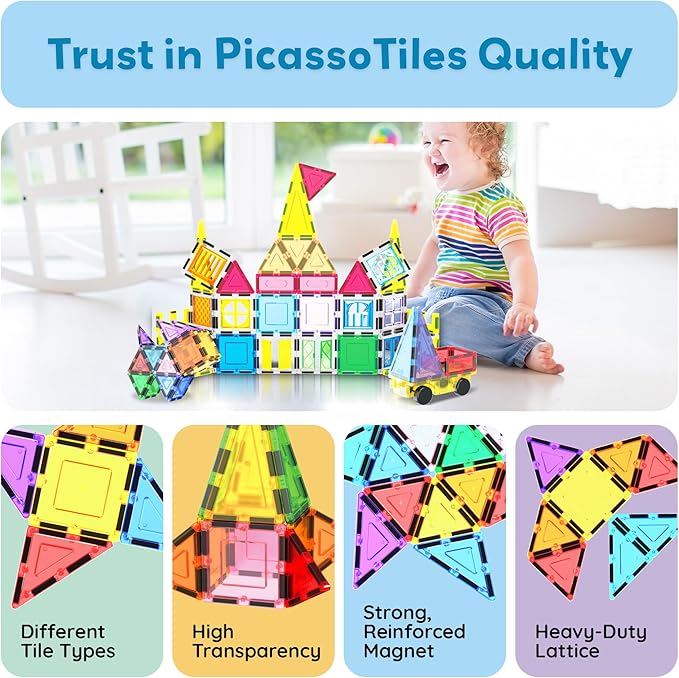 PicassoTiles Magnetic Toys Panda & Monkey Parents Set Magnet Tile Block Compatible Add-Ons Expansion Pack with Panda, Cub, Monkey and Baby Monkeys Learning Educational Toddler Sensory Play Toy Ages 3+