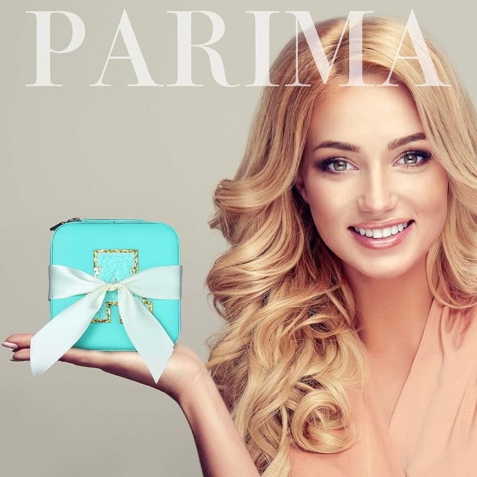 Parima Travel Jewelry Case for Girls Fashion, L Initial Blue Mini Box Airport Accessories Must Haves Gifts Girls, Aqua Blue
