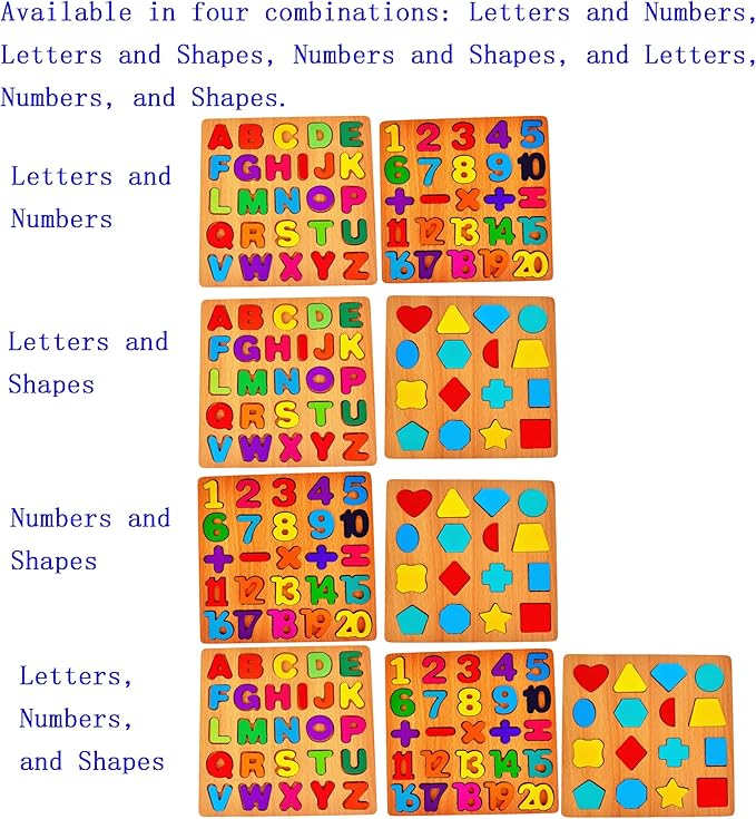 2PCS Wooden Alphabet & Number Puzzles for Toddlers – Educational Learning Toy (Choose from 3 Combinations) (Alphabet & Number)